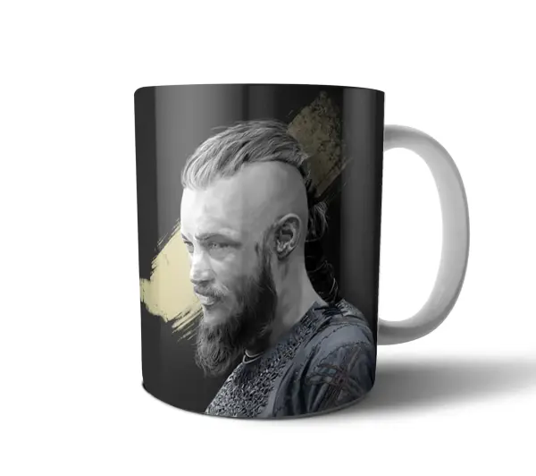 Taza de Cerámica Vikingos Ragnar Lothbrok Blanco y Negro