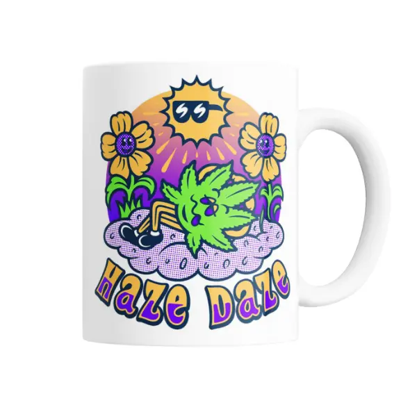 Taza de Cerámica Haze Daze Cannabis Sol y Flores