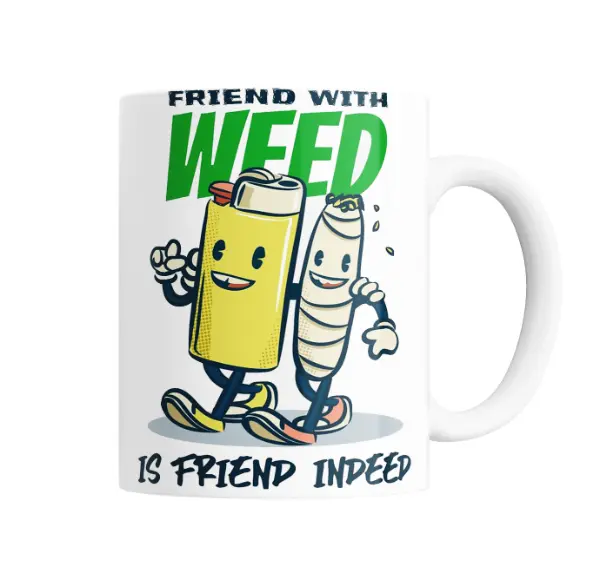 Taza de Cerámica Friend with Weed Is Friend Indeed Encendedor y Porro