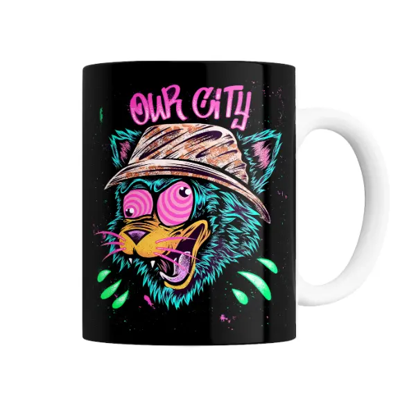 Taza de Cerámica Weed Our City Gato con Sombrero
