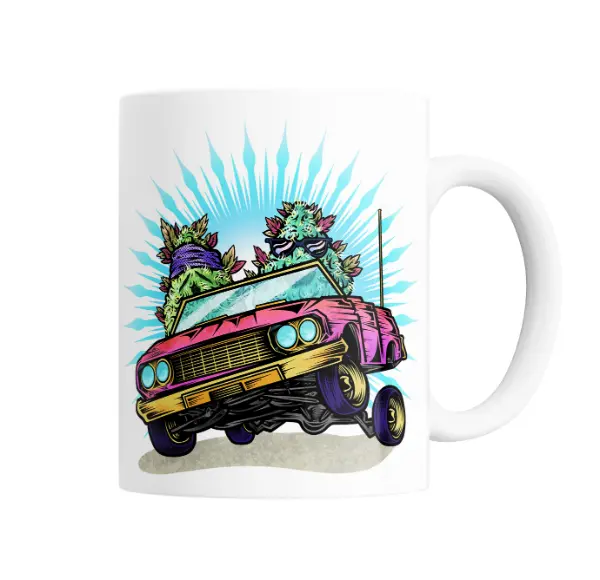 Taza de Cerámica Weed Auto Lowrider Cannabis con Lentes