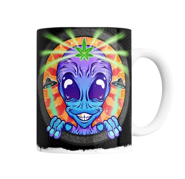 Taza de Cerámica Alien Marihuana Ovnis