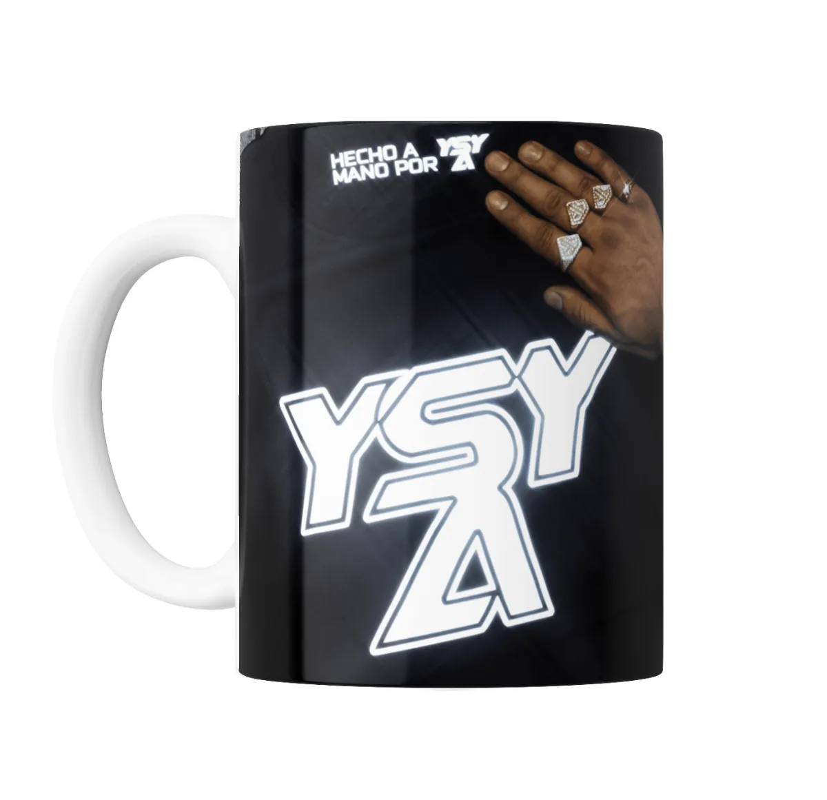 Taza de Cerámica Ysy A Logo Neón con Mano y Anillos - vista 2