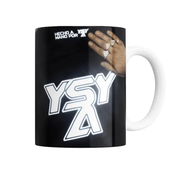 Taza de Cerámica Ysy A Logo Neón con Mano y Anillos