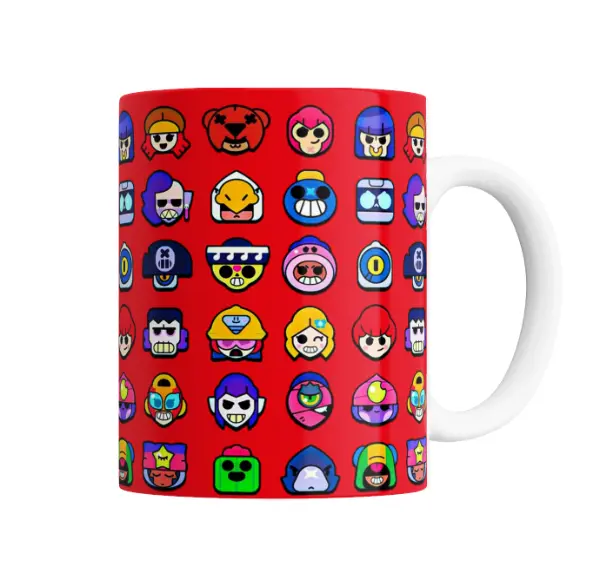 Taza de Cerámica Brawl Stars Iconos Personajes Rojo