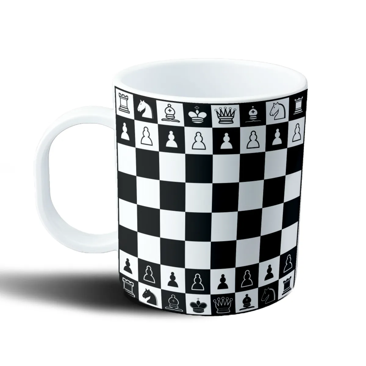 Taza de Plástico Ajedrez Tablero y Piezas Blancas y Negras - vista 2
