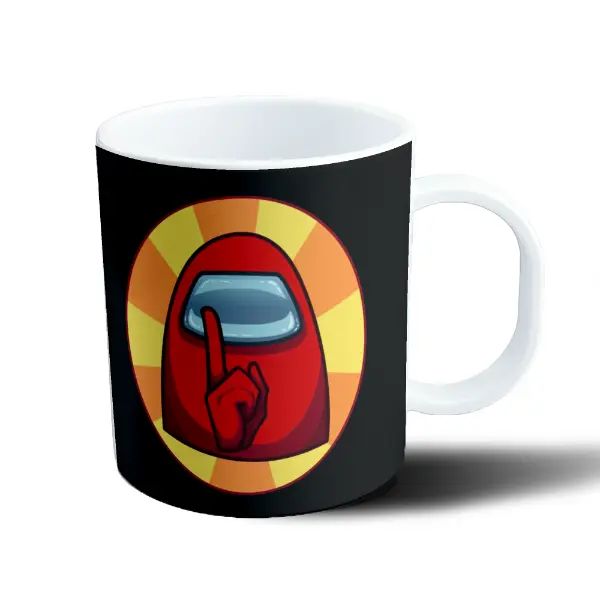 Taza de Plástico Among Us Tripulante Rojo con Dedo en Silencio