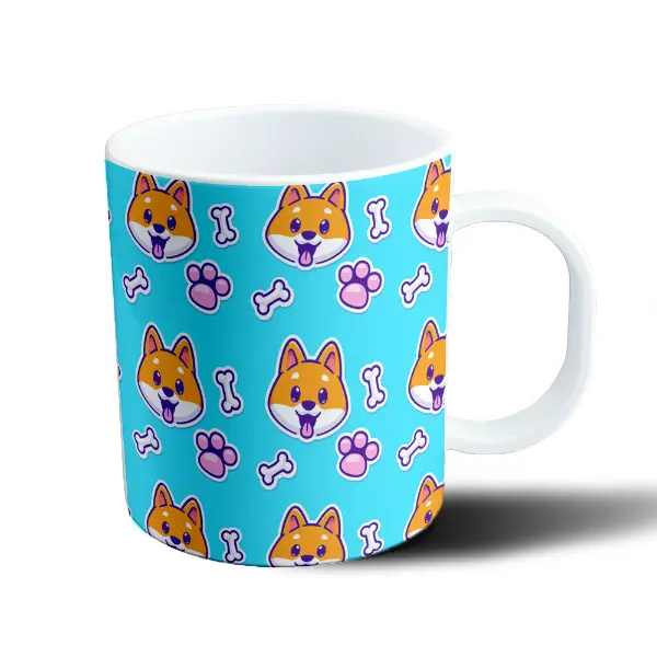 Taza de Plástico Animalitos Perritos Shiba Inu con Huesos y Patitas