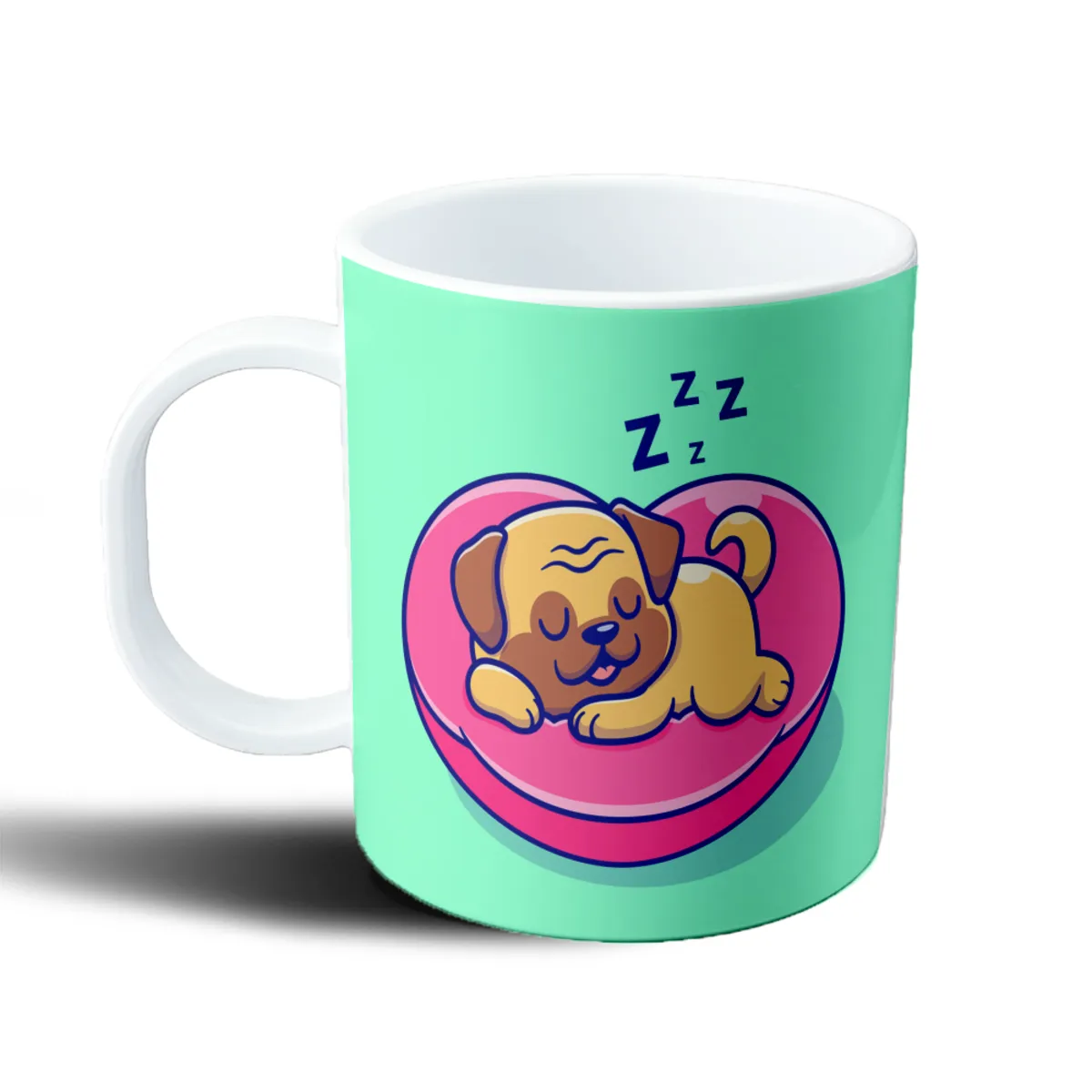 Taza de Plástico Perrito Durmiendo en Cama Rosa - vista 2