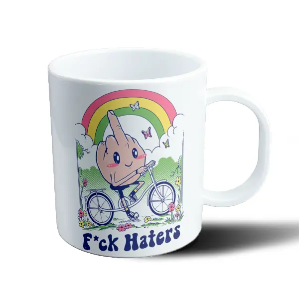 Taza de Plástico Antisocial F*ck Haters Dedo Medio en Bicicleta