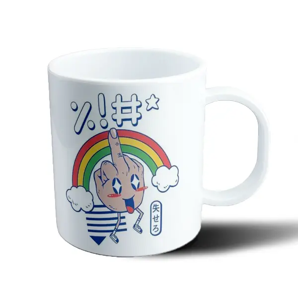 Taza de Plástico Antisocial Arcoíris con Dedo y Insultos en Japonés