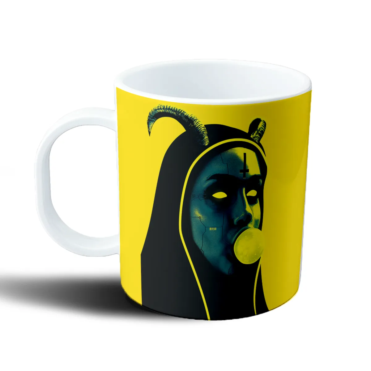 Taza de Plástico Art Mujer con Cuernos y Chicle Amarillo - vista 2