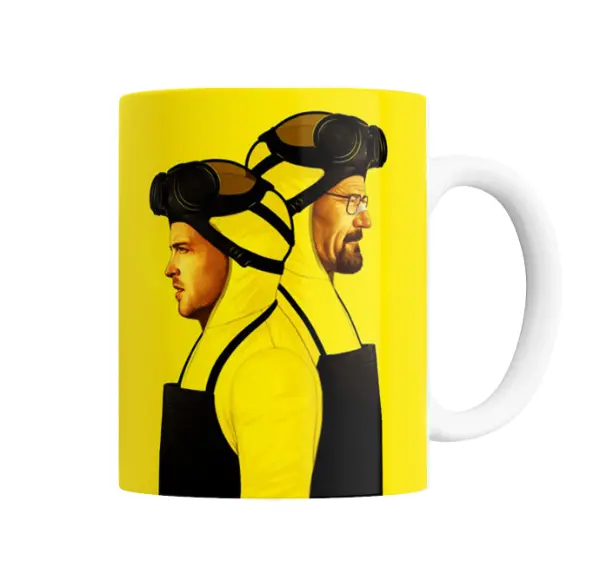 Taza de Cerámica Breaking Bad Walter White y Jesse Pinkman Trajes Amarillos