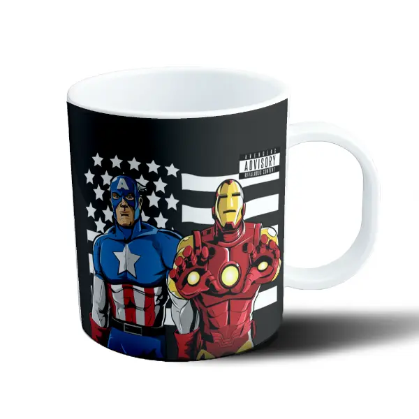 Taza de Plástico Avengers Capitán América e Iron Man Parodia Advisory