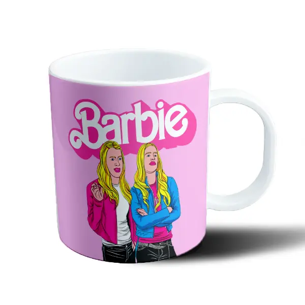 Taza de Plástico Barbie Chicas Chaquetas Rosa y Celeste
