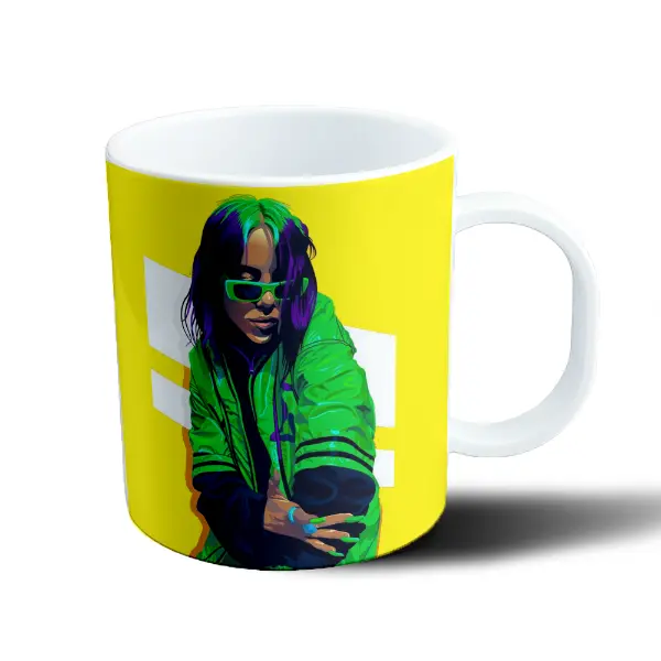 Taza de Plástico Billie Eilish Pelo Verde y Violeta