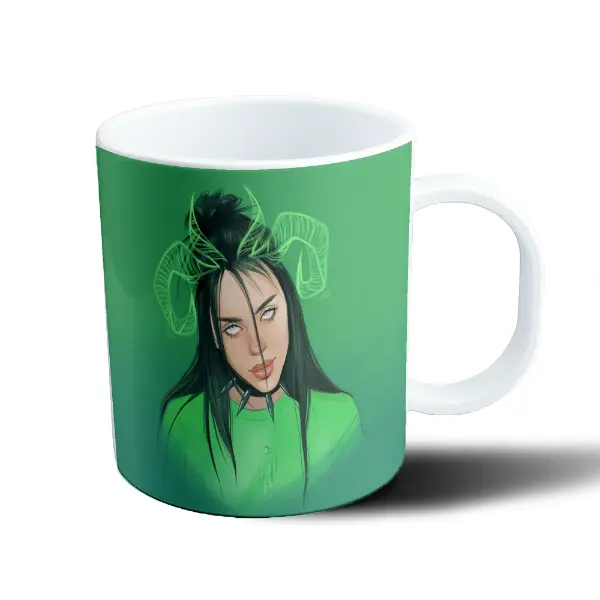 Taza de Plástico Billie Eilish Verde con Cuernos
