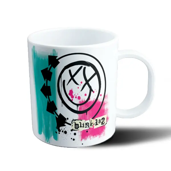 Taza de Plástico Blink 182 Logo Smiley Verde y Rosa