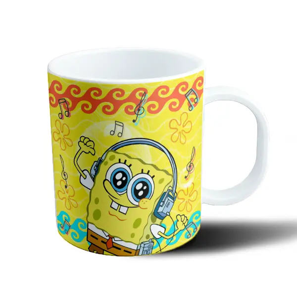 Taza de Plástico Bob Esponja escuchando música con auriculares
