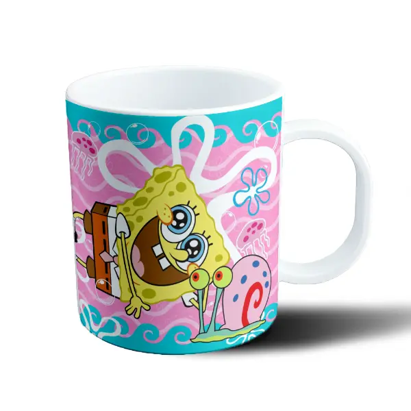 Taza de Plástico Bob Esponja y Gary con cara de sorpresa