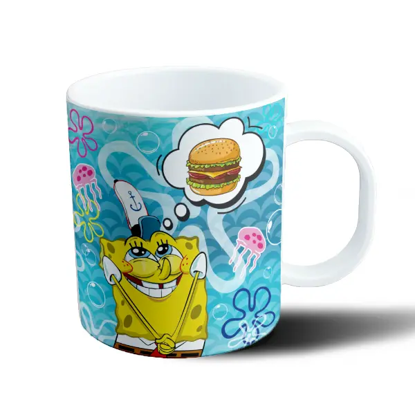 Taza de Plástico Bob Esponja Meme Hamburguesa Pensando