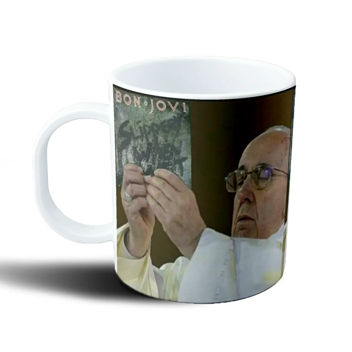 Taza de Plástico Bon Jovi Hombre de Sotana Blanca con Disco - vista 2