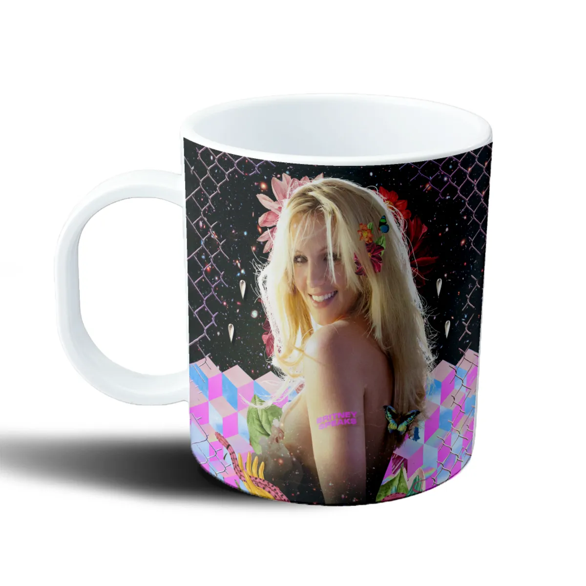 Taza de Plástico Britney Spears Speaks Flores y Mariposas - vista 2
