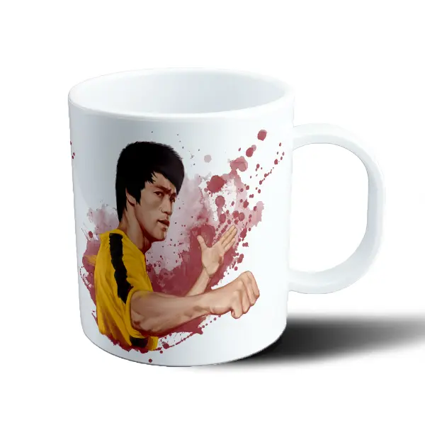 Taza de Plástico Bruce Lee Fase de Pelea con Camiseta Amarilla