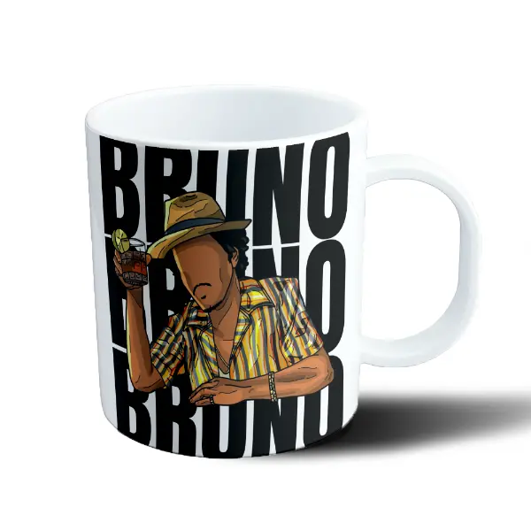 Taza de Plástico Bruno Mars Diseño Pop con Sombrero y Trago
