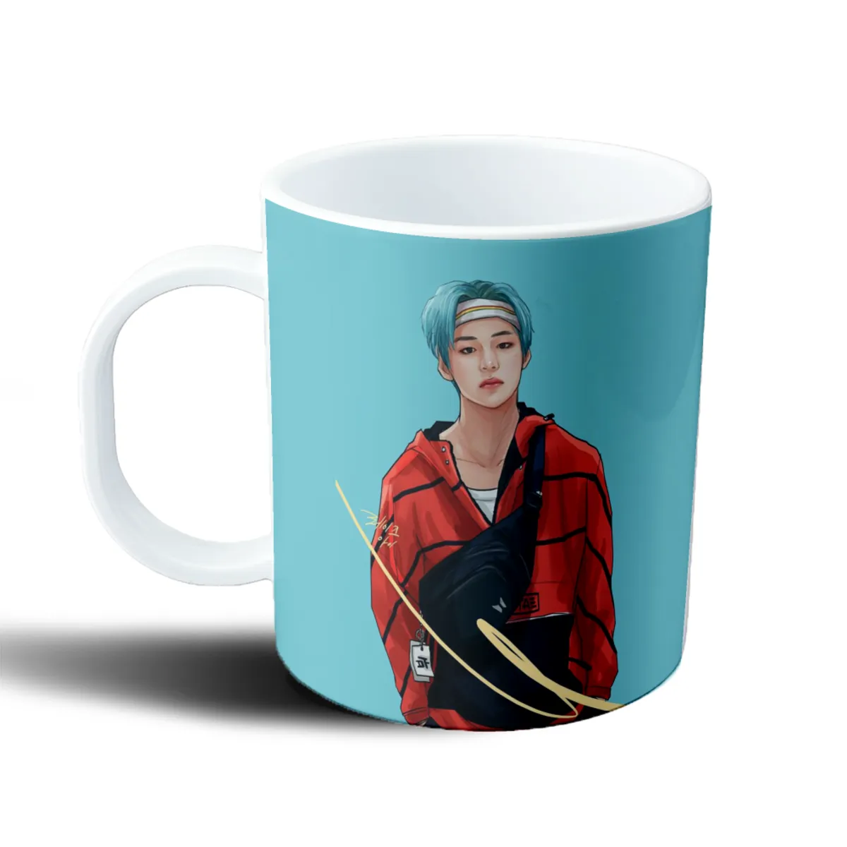 Taza de Plástico BTS Fan Art Campera Roja Pelo Celeste - vista 2