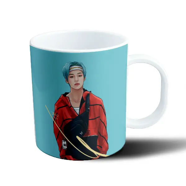Taza de Plástico BTS Fan Art Campera Roja Pelo Celeste