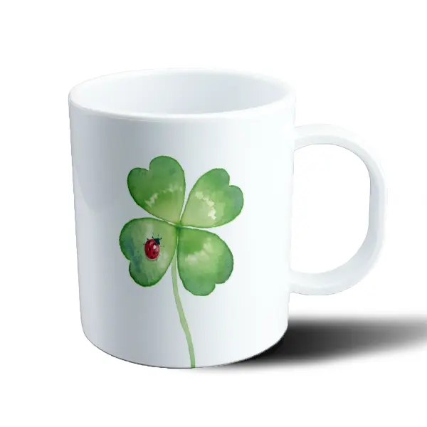 Taza de Plástico Buena Suerte Trébol de Cuatro Hojas con Mariquita