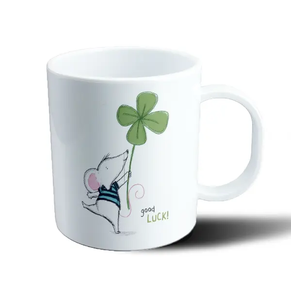 Taza de Plástico Buena Suerte Ratón con Trébol de Cuatro Hojas