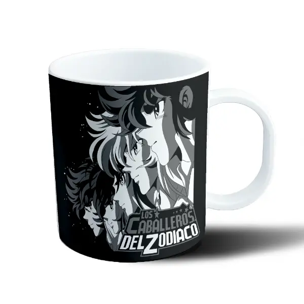 Taza de Plástico Caballeros del Zodiaco Blanco y Negro