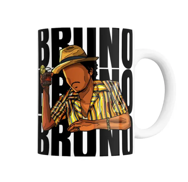 Taza de Cerámica Bruno Mars Diseño Pop con Sombrero y Trago