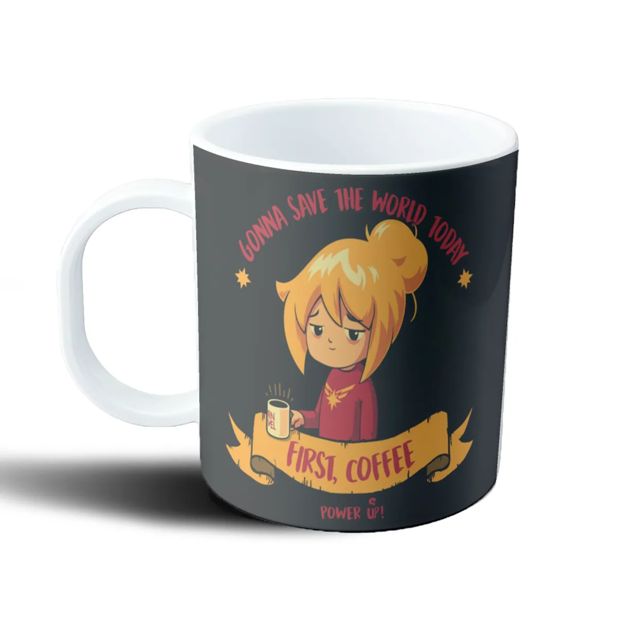 Taza de Plástico Capitana Marvel First Coffee Chibi - vista 2