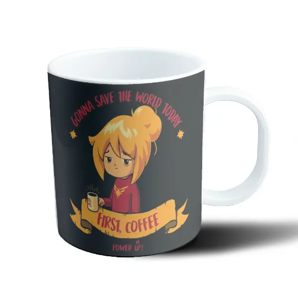 Taza de Plástico Capitana Marvel First Coffee Chibi