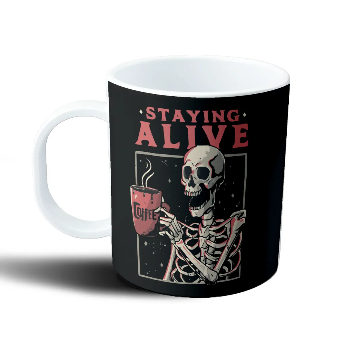 Taza de Plástico Staying Alive Esqueleto con Café - vista 2