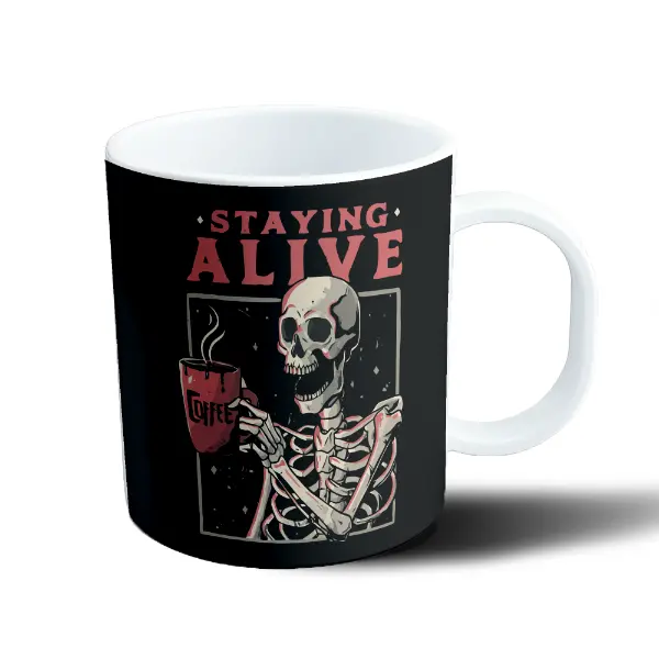 Taza de Plástico Staying Alive Esqueleto con Café