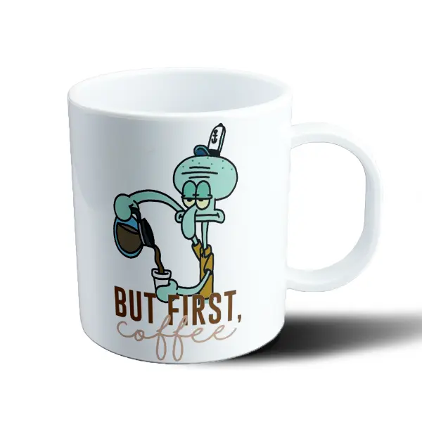 Taza de Plástico Bob Esponja Calamardo But First Coffee