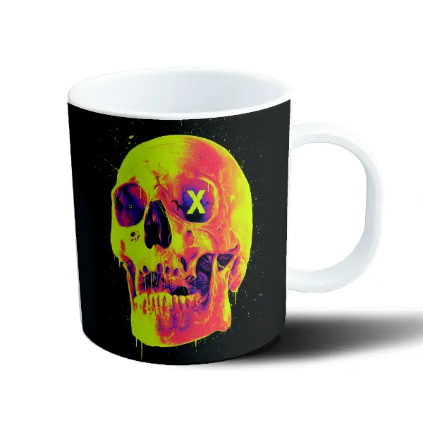 Taza de Plástico Calavera Neón Amarilla y Violeta