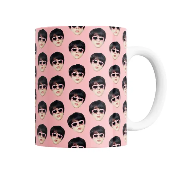 Taza de Cerámica BTS Patrón Caras con Lentes Rosas