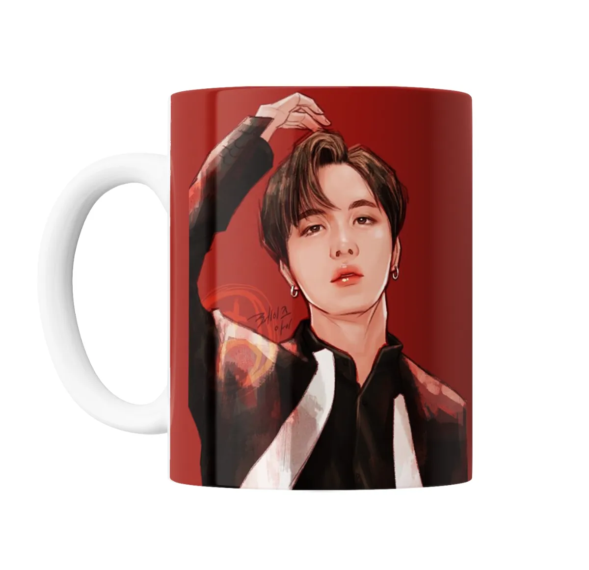 Taza de Cerámica BTS Jungkook Ilustración Fan Art Rojo - vista 2