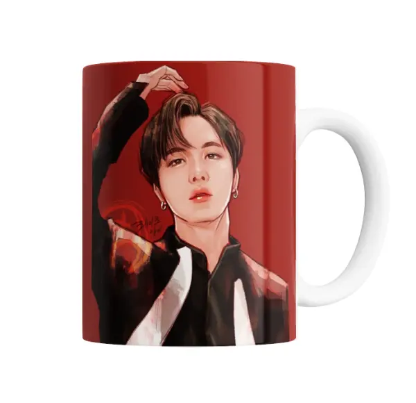 Taza de Cerámica BTS Jungkook Ilustración Fan Art Rojo