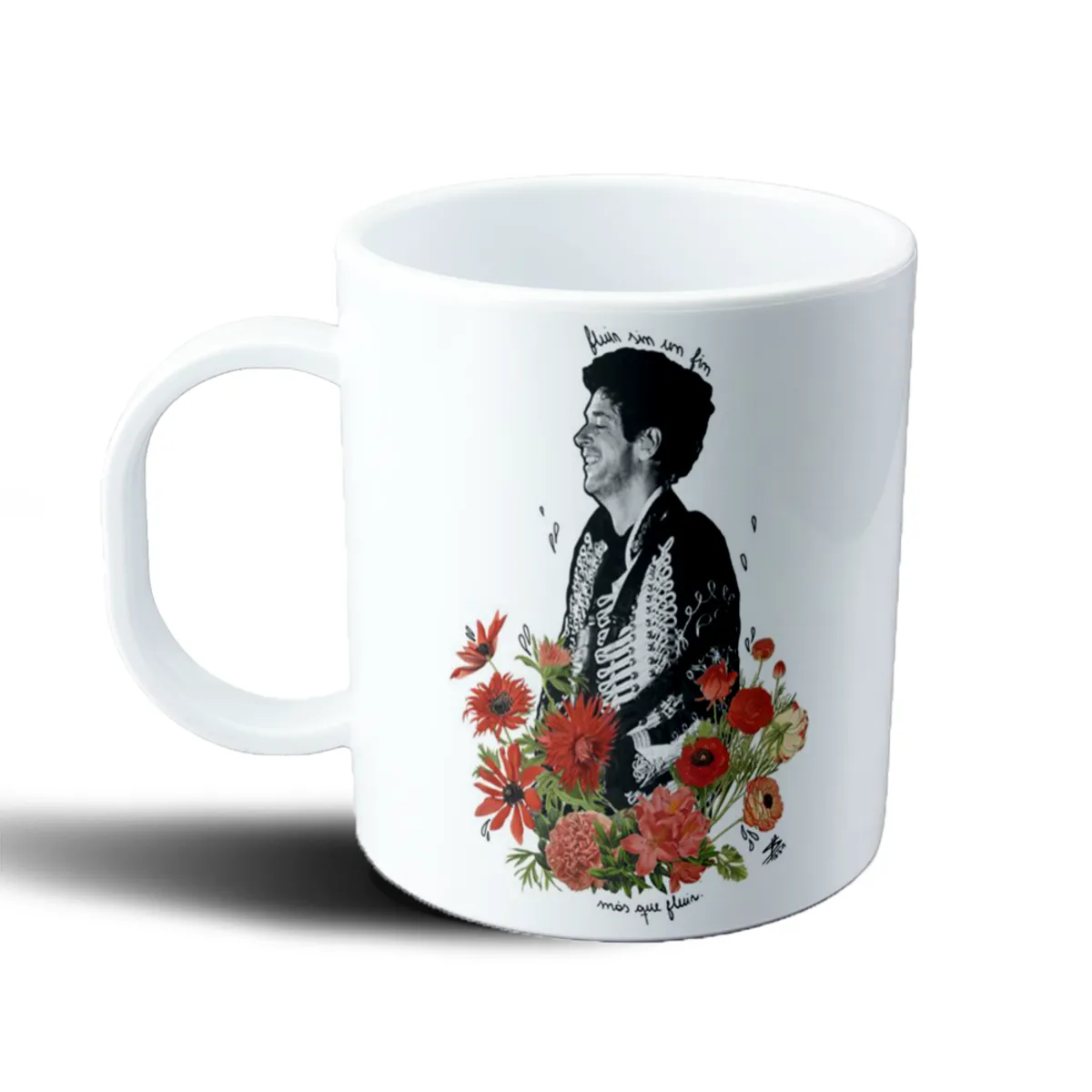 Taza de Plástico Gustavo Cerati Fluir sin un fin con flores - vista 2