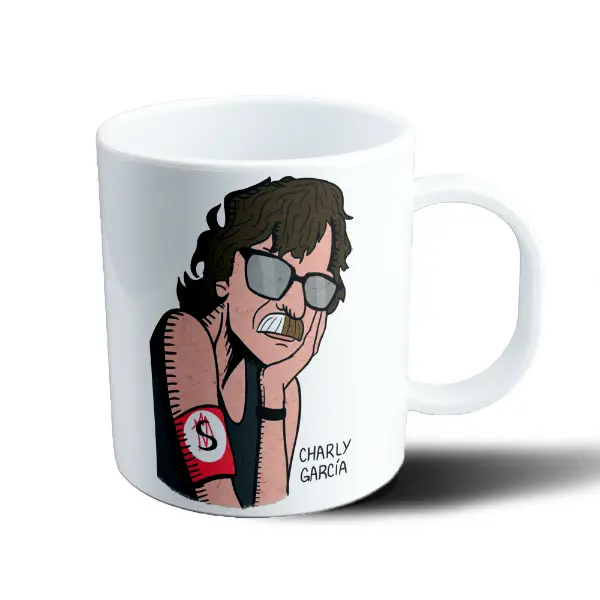 Taza de Plástico Charly García Caricatura con Lentes y Cigarro