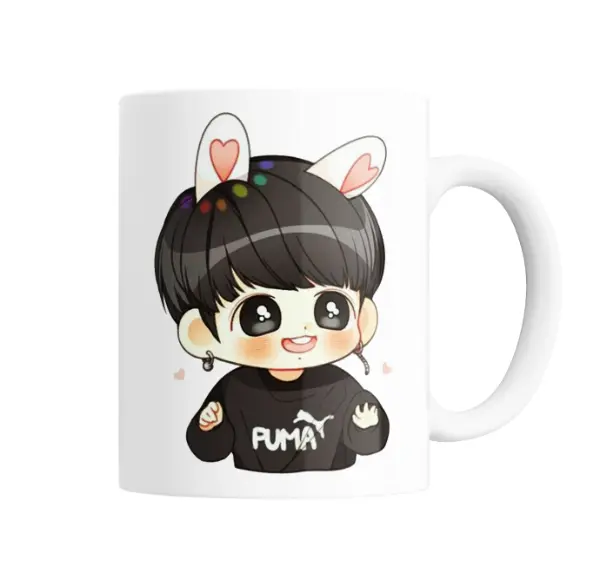 Taza de Cerámica BTS Jungkook Chibi Orejas de Conejo Puma