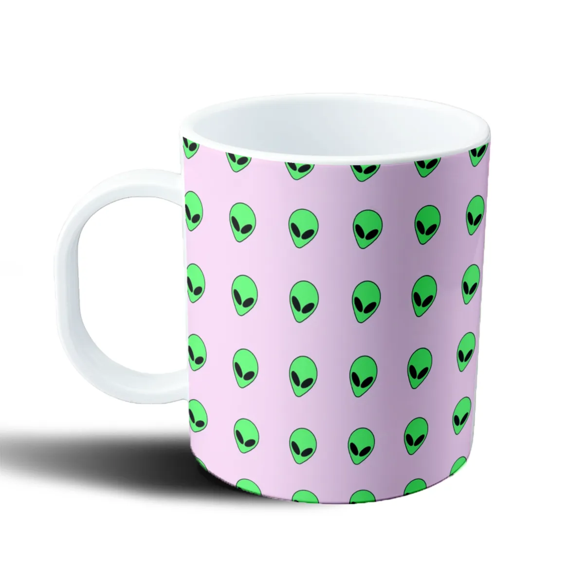 Taza de Plástico Patrón Alien Verde sobre Rosa - vista 2