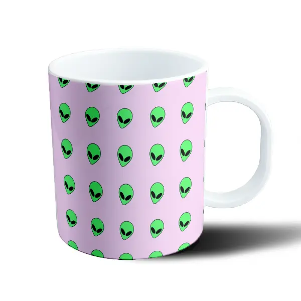 Taza de Plástico Patrón Alien Verde sobre Rosa