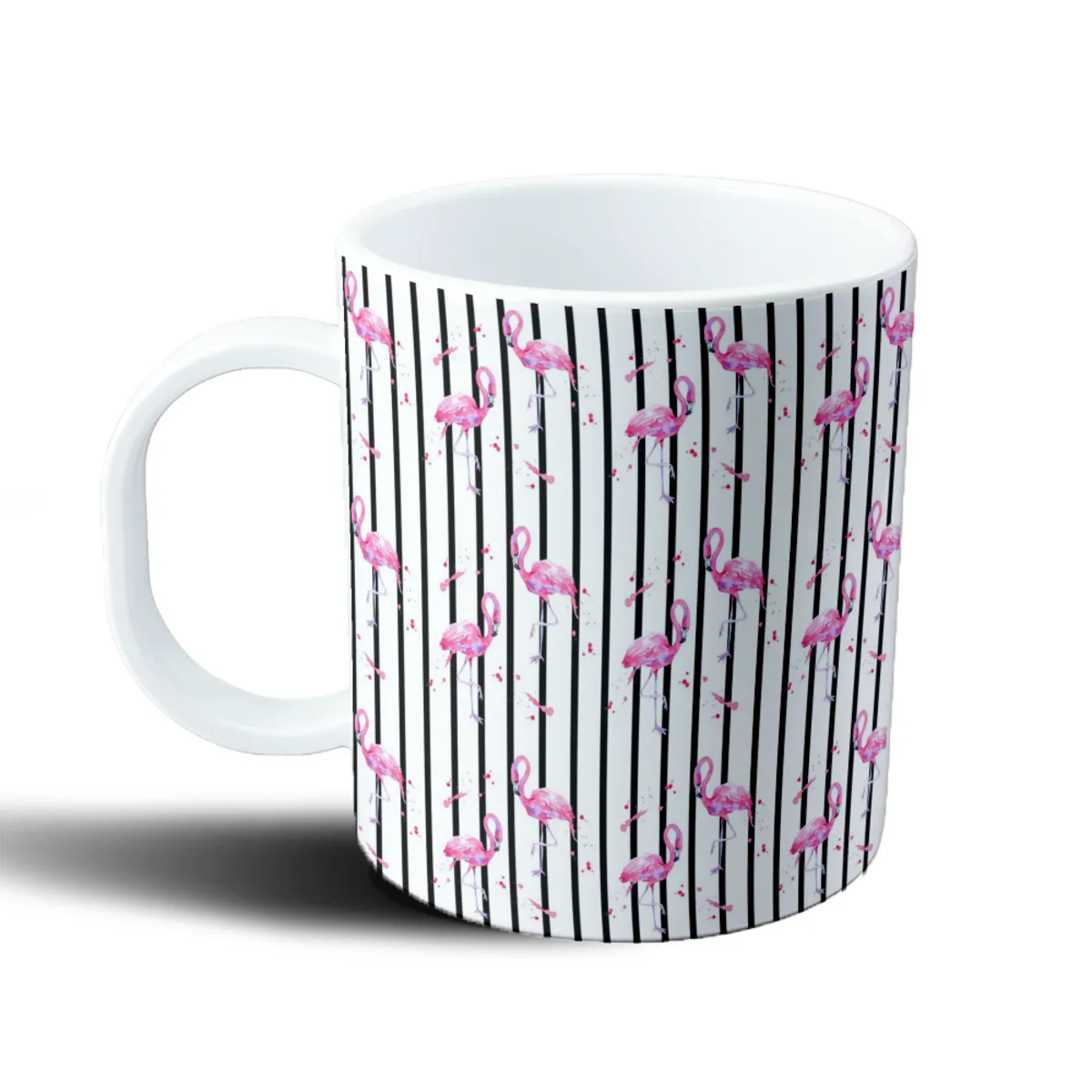 Taza de Plástico Flamencos Rosas sobre Rayas Negras - vista 2